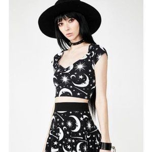 Killstar Moon & Stars Crop Top Size Small